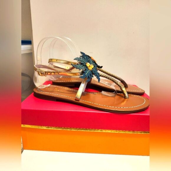 NIB Kate Spade New York "Palm Tree" Gold Leather Strappy Sandals Sz.9 Ret.$198 - Picture 2 of 10